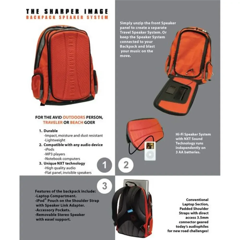 Sharper Image Black Multi Compartment Laptop Backpack Speaker System